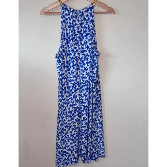 MICHAEL Michael Kors Royal Blue Halter Dress White Print Gold Chain DetaiL XL - Picture 5 of 5